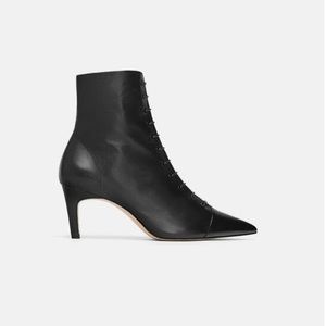 ZARA LACED LEATHER HEELED ANKLE BOOTS